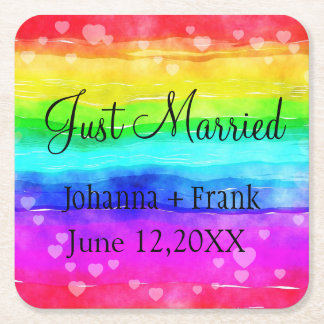 Just Married Rainbow Rechteckiger Pappuntersetzer