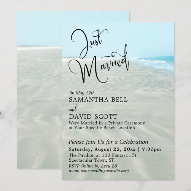 Just Married Rippled Sand Aqua Water Beach Event Einladung (Vorne/Hinten)