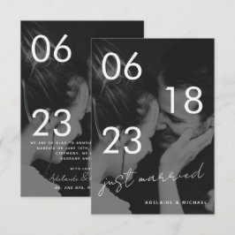 Just Married Romantic Elegante Wedding Foto Card Ankündigung