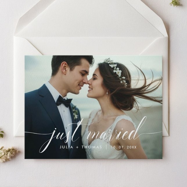Just Married Romantic Wedding Foto Ankündigung (Von Creator hochgeladen)