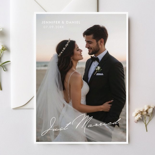 Just Married Romantic Wedding Foto Ankündigung (Von Creator hochgeladen)