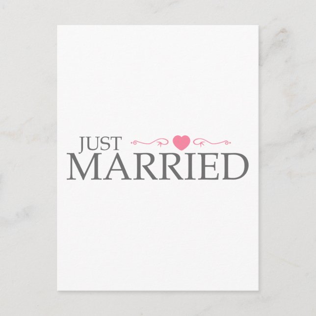 Just Married (Rosa Herzenscroll) Ankündigungspostkarte (Vorderseite)