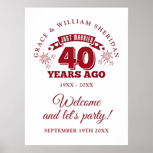 Just Married Ruby 40th Anniversary Welcome Sign Poster (Vorne)