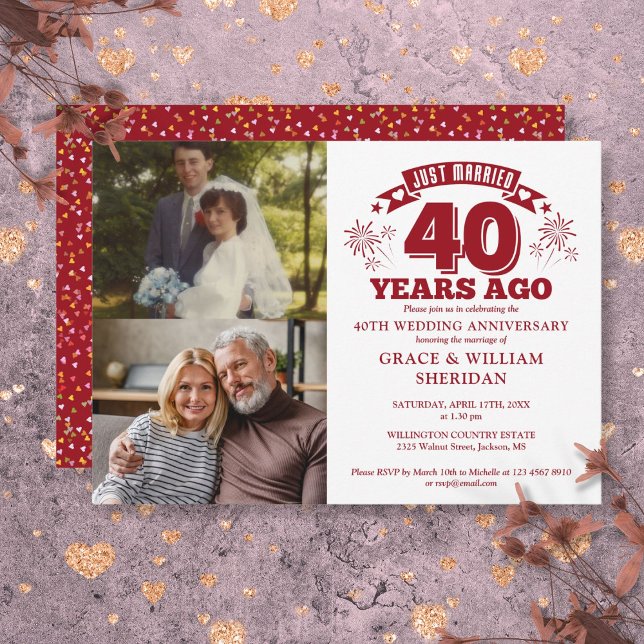Just Married Ruby 40th Wedding Anniversary 2 Foto Einladung (Just Married Ruby 40th Wedding Anniversary 2 Photo Invitation)
