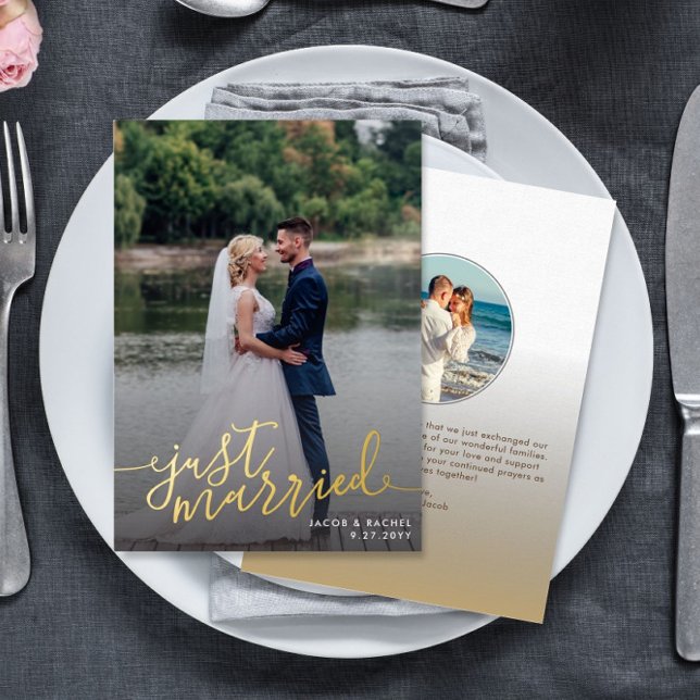 Just Married Script Overlay Hochzeitsankündigung Folieneinladung (Von Creator hochgeladen)