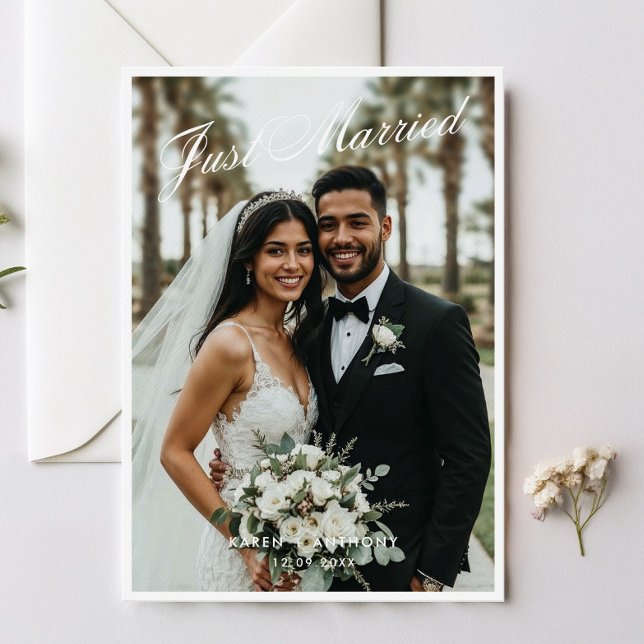 Just Married Script Wedding Announcement Card Einladung (Von Creator hochgeladen)