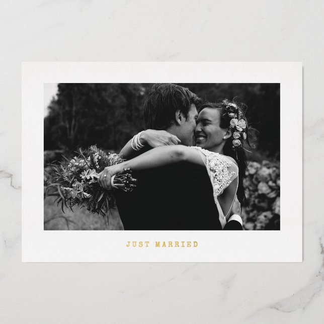 Just Married Simple Foil Foto Ankündigung (Vorderseite)