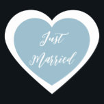 Just Married Sticker<br><div class="desc">Just Married heart Aufkleber wird in einem doppelten Herzdesign gezeigt. Color Dusty Blue</div>
