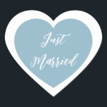 Just Married Sticker<br><div class="desc">Just Married heart Aufkleber wird in einem doppelten Herzdesign gezeigt. Color Dusty Blue</div>