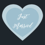 Just Married Sticker<br><div class="desc">Just Married heart Aufkleber wird in einem doppelten Herzdesign gezeigt. Color Dusty Blue</div>