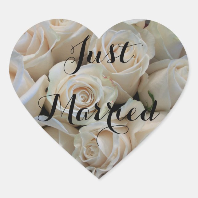 Just Married Stickers-White Roses Herz-Aufkleber (Vorderseite)