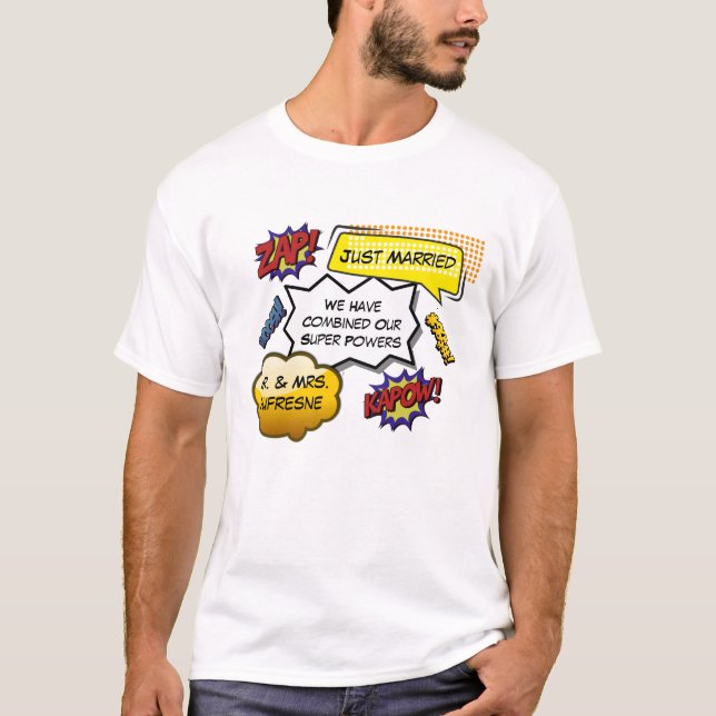 Just Married Superhero Parody T-Shirt (Vorderseite)