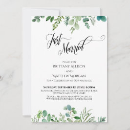Just Married Typografy Eukalyptus Greenery Einladung