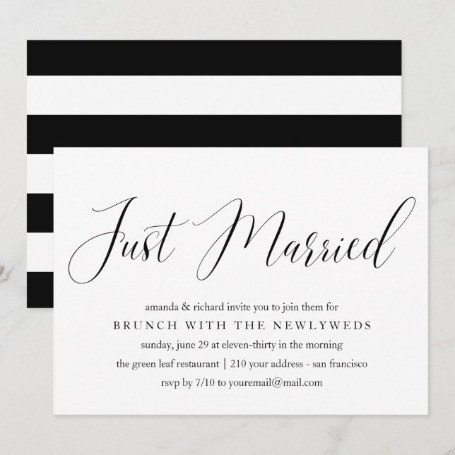 Just Married Typografy Post Hochzeit Brunch Einladung (Vorne/Hinten)