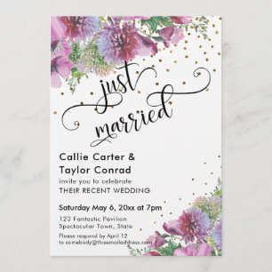 Just Married Typografy Wildblume Gold Confetti Einladung