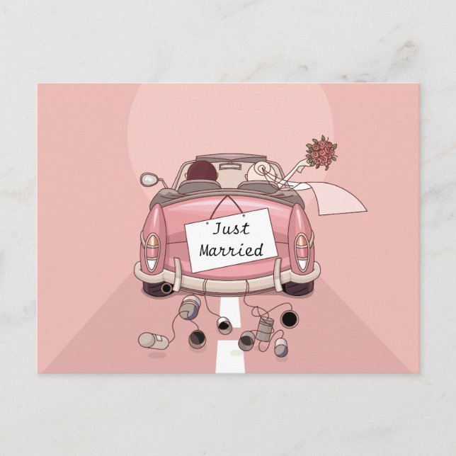 Just Married Wedding Announcement Liebe Postcard Ankündigungspostkarte (Vorderseite)