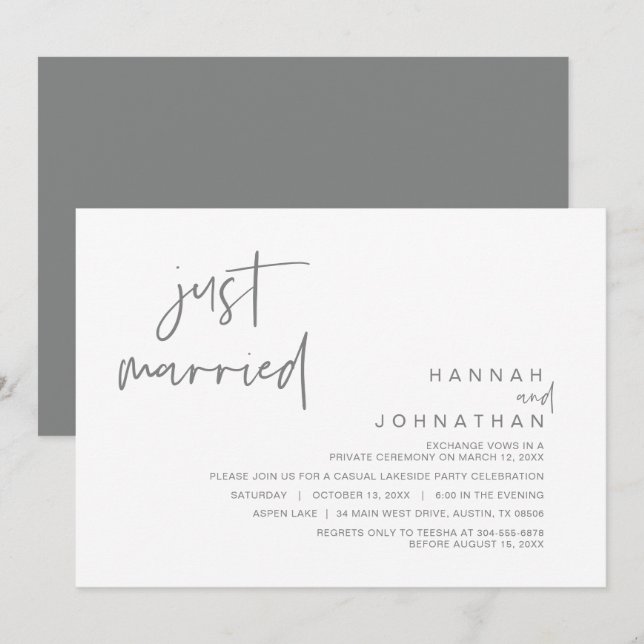 Just Married, Wedding Elopement Party Celebration Einladung (Vorne/Hinten)
