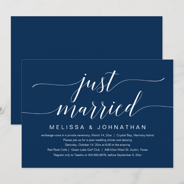 Just Married, Wedding Elopement Party Celebration Einladung (Vorne/Hinten)