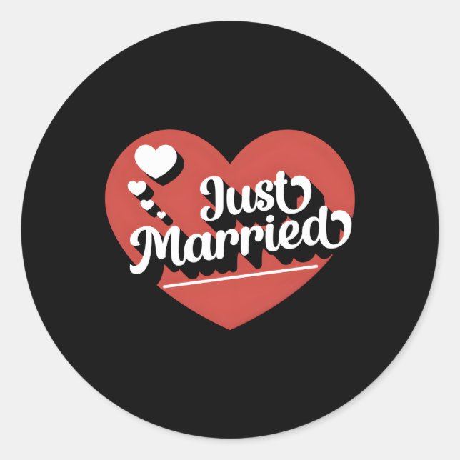 Just Married Wedding Runder Aufkleber (Vorderseite)