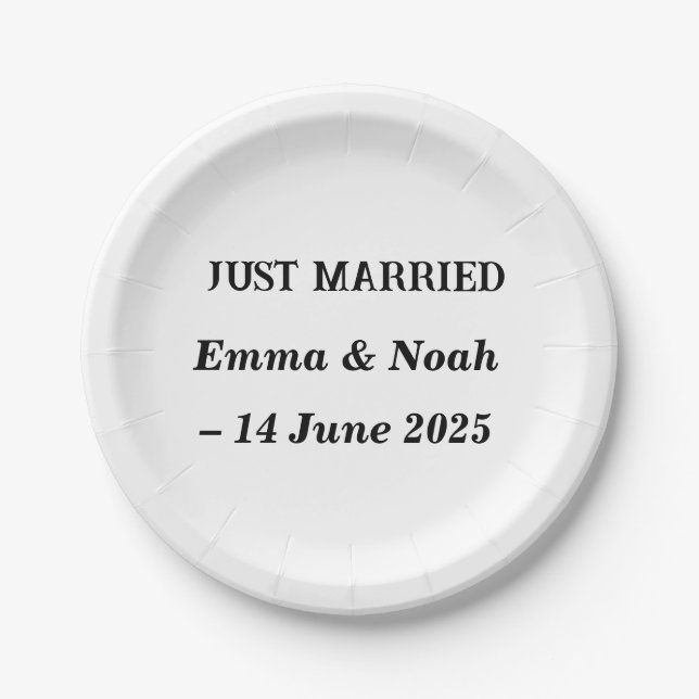 Just Married Wedding Tellers - Individuelle Name & Pappteller (Vorderseite)