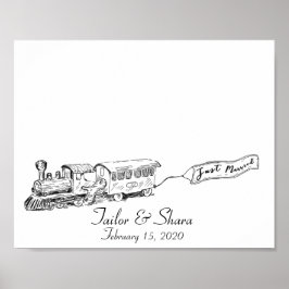 Just Married Wedding Train Fingerprint Guestbook Poster