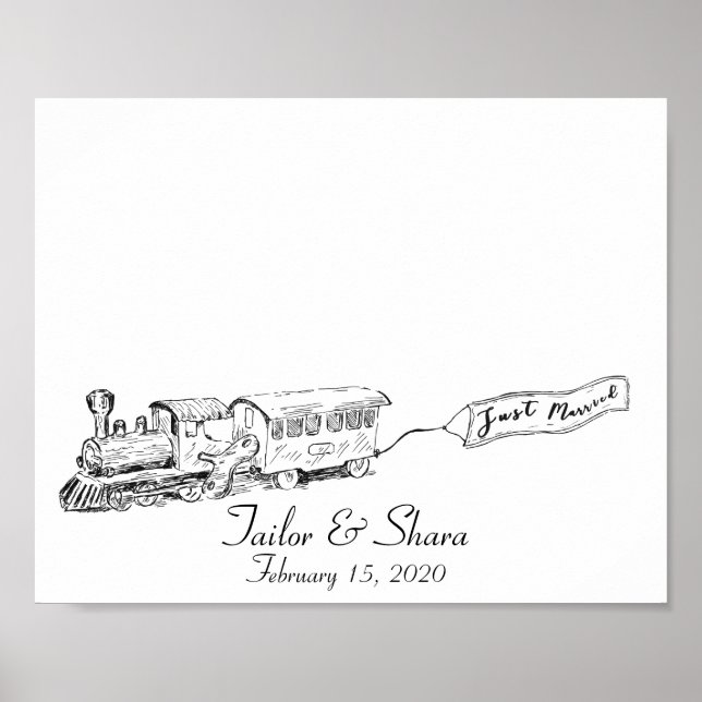Just Married Wedding Train Fingerprint Guestbook Poster (Vorne)