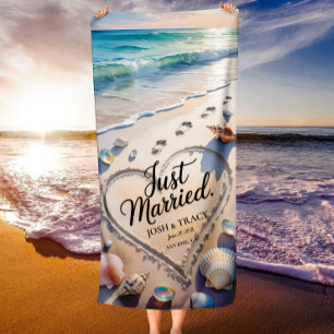 Just MarriedFootprints in Sand Romantic Honeymoon Strandtuch
