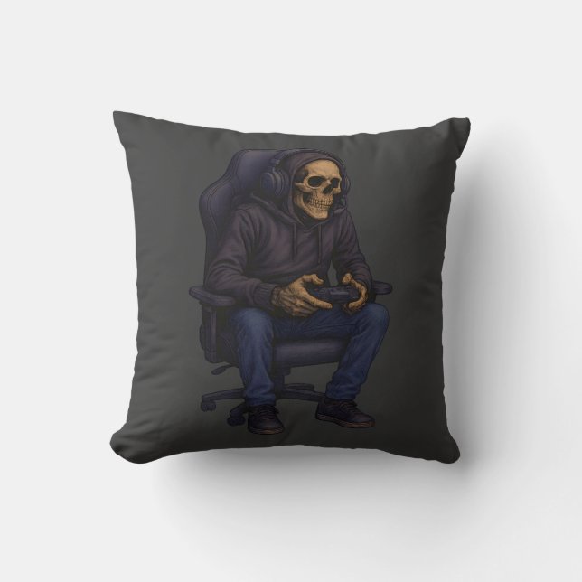 Just One More Gamer Skeleton | Gaming Dark Humor Kissen (Vorderseite)