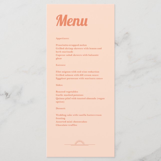 Just Peachy Wedding Menu Menükarte (Vorderseite)