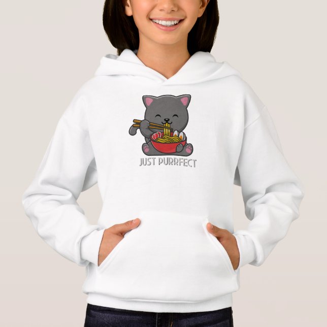 Just Purfect - Cat Eating Ramen Hoodie (Vorderseite)