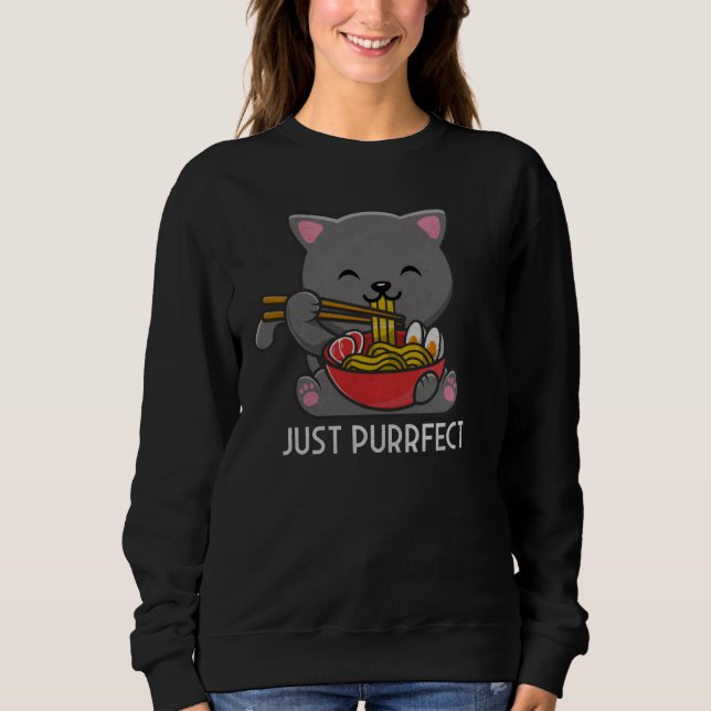 Just Purfect - Cat Eating Ramen Sweatshirt (Vorderseite)