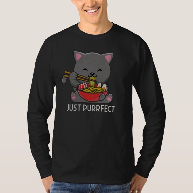 Just Purfect - Cat Eating Ramen T-Shirt (Vorderseite)