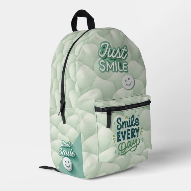 Just Smile Minimalist Design – Elegant Modern  Bedruckter Rucksack (Rückseitige Ecke links)