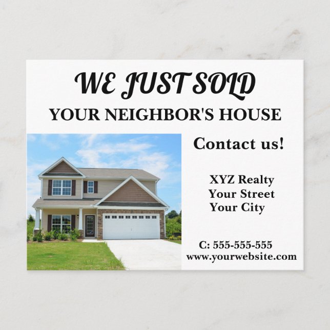 Just Sold Realtor Real Anwesen Marketing Postcard Postkarte (Vorderseite)