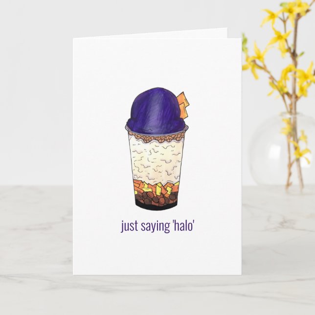 Just Sprichwort Hello Halo-Halo (Haluhalo) Dessert Karte (Gelbe Blume)