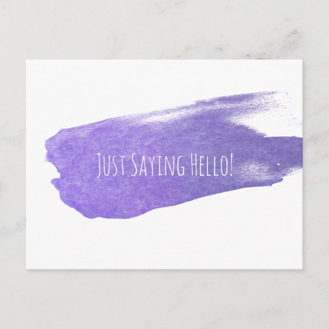 Just Sprichwort Hello mit Lila Pinselstrich Postkarte (Vorderseite)