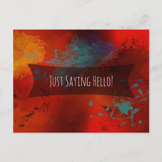 "Just Sprichwort Hello" - Red Abstrakt Digital Art Postkarte (Vorderseite)