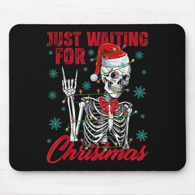 Just Waiting For Christmas Skeleton Rock Hand Sign Mousepad (Vorne)