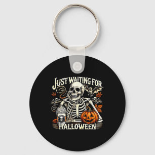 Just Wart zu Halloween Funny Skeleton Pumpkin Schlüsselanhänger