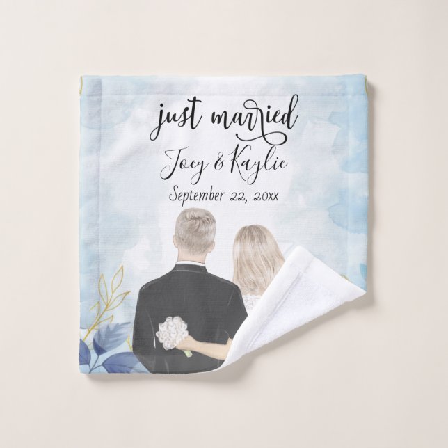 Juste marié | Couples Retour Affichage Art Personn (Gant de toilette)