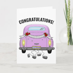 JUSTE MARIÉ MARIAGE DE VOITURE RETRO CARTE DE RECO