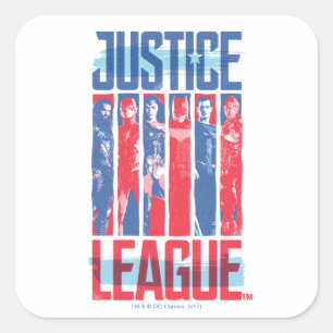 Justice League   Blue & Red Group Pop Art Quadratischer Aufkleber