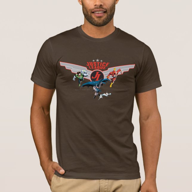 Justice League Flying Air Abzeichen und Helden T-Shirt (Vorderseite)