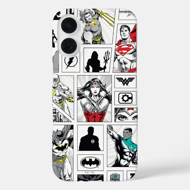 Justice League Heldentafel-Muster iPhone 16 Hülle (Rückseite)