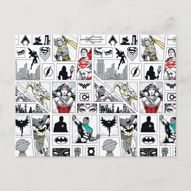 Justice League Heldentafel-Muster Postkarte (Vorderseite)
