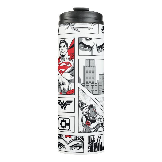 Justice League Heldentafel-Muster Thermosbecher (Vorderseite)