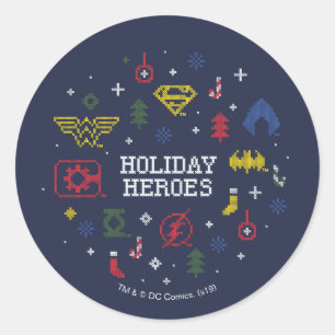 Justice League "Holiday Heroes" Faux-Cross-Stitch Runder Aufkleber
