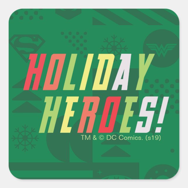 Justice League Holiday Heroes Graphic Quadratischer Aufkleber (Vorderseite)
