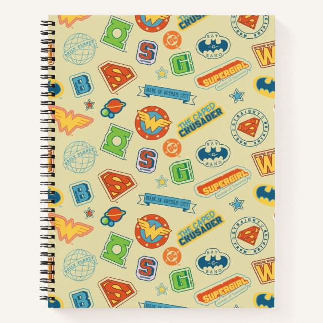 Justice League Superhelden-Abzeichen-Muster Notizbuch (Vorderseite)