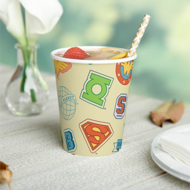 Justice League Superhelden-Abzeichen-Muster Pappbecher (In Situ)